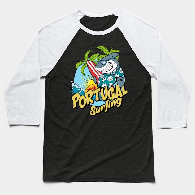 Portugal surfing shark Baseball T-Shirt by SerenityByAlex